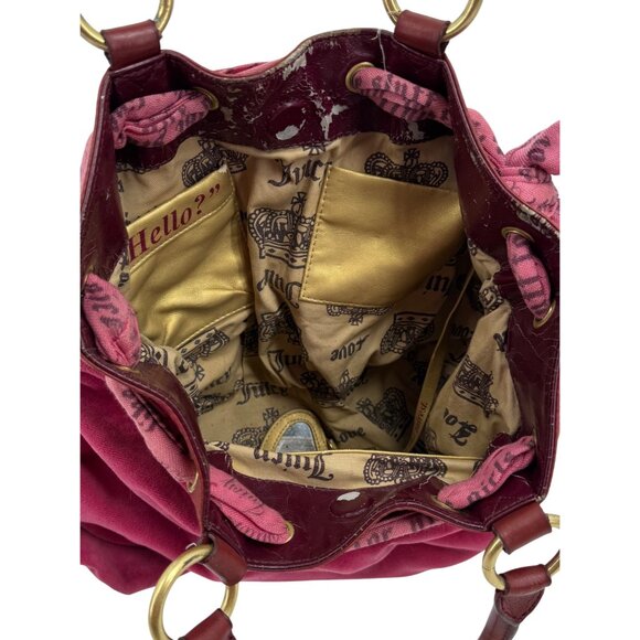 RARE Vintage Y2K Juicy Couture Pink Velour Vegan Leather Embroidered Logo Bag - Picture 10 of 16